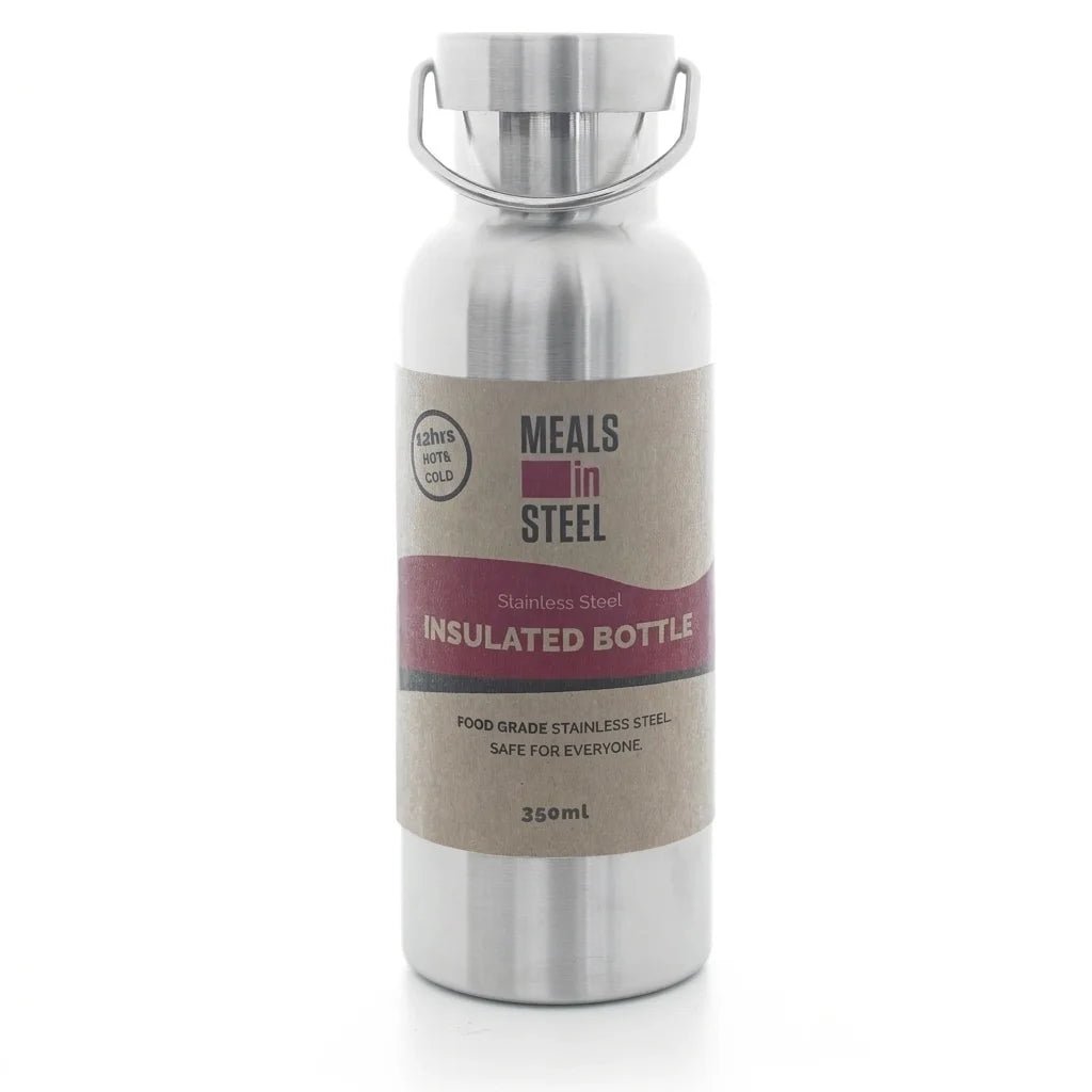 17cm tall 350ml stainless steel double wall drink bottle with carry loop.