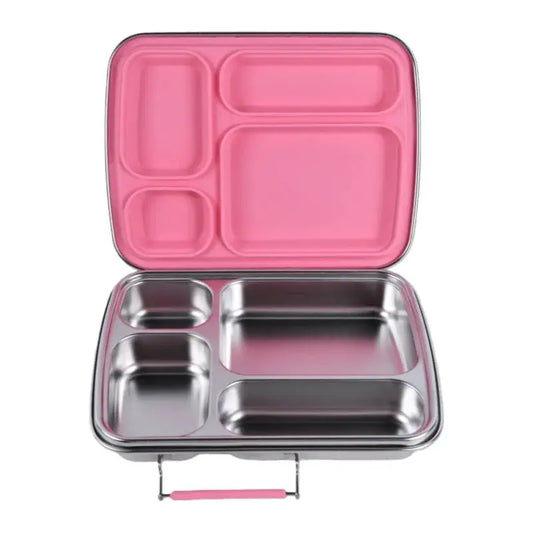 Leakproof Kids 4 compartment stainless steel lunchbox pink