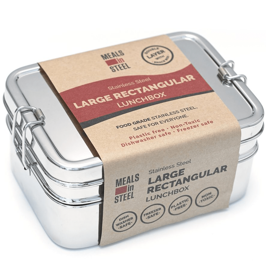 Large Double - Layer Rectangular Bento Lunchbox with Snack Container (3 - in - 1) | Stainless Steel | 1800ml - Meals In Steel