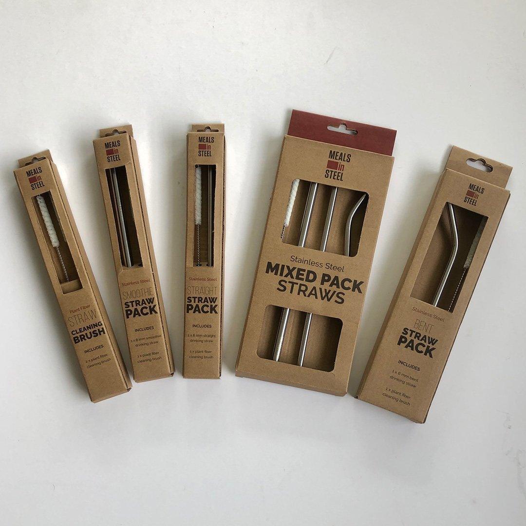 Mixed Straw Pack with Vegan Cleaning Brush - Meals In Steel