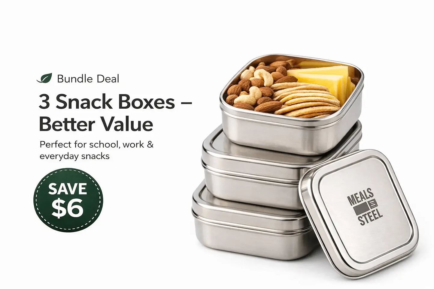 Square Snack Box | Stainless Steel | 300ml | Stainless Steel Lunchbox NZ | Meals in Steel