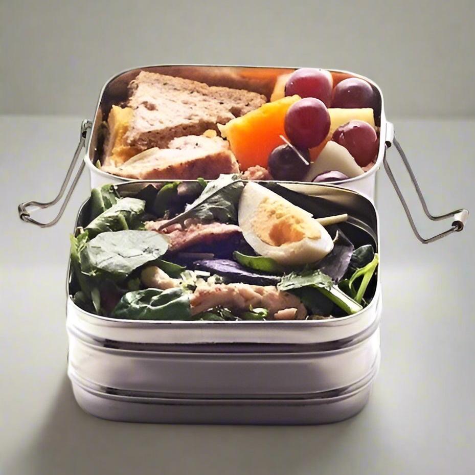 Twin Layer Square Shape Lunchbox | Stainless Steel - Meals In Steel