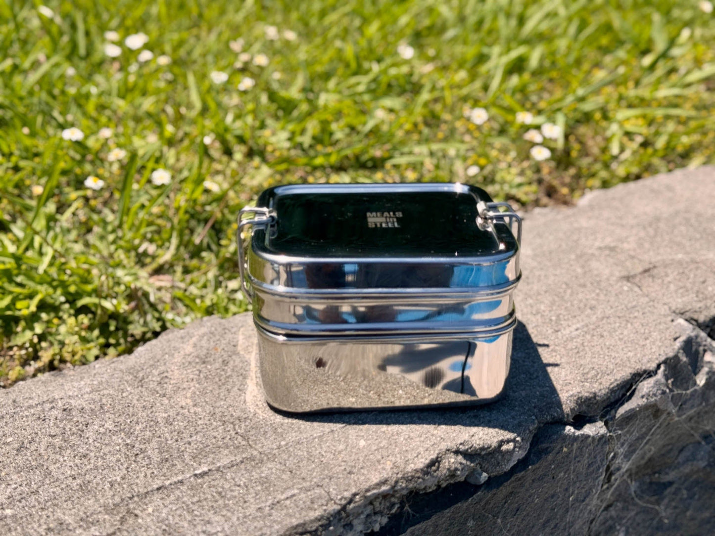 Twin Layer Square Lunchbox | Stainless Steel | 1200ml | Stainless Steel Lunchbox NZ | Meals in Steel