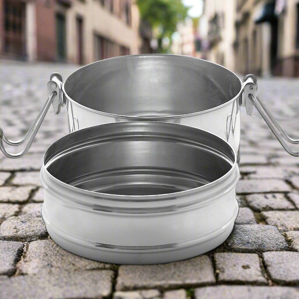 Twin Layer Tiffin Round Shape Lunchbox | Stainless Steel - Meals In Steel