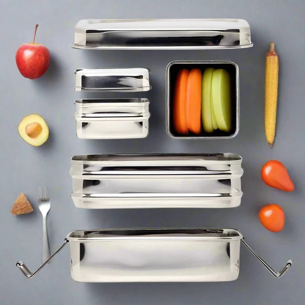 Large Rectangular Double Layer Lunch box | Stainless Steel - Meals In Steel