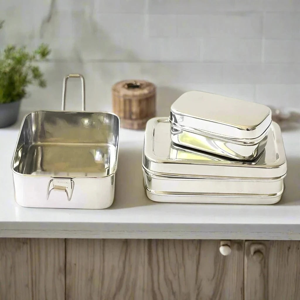 Large Rectangular Double Layer Lunch box | Stainless Steel - Meals In Steel