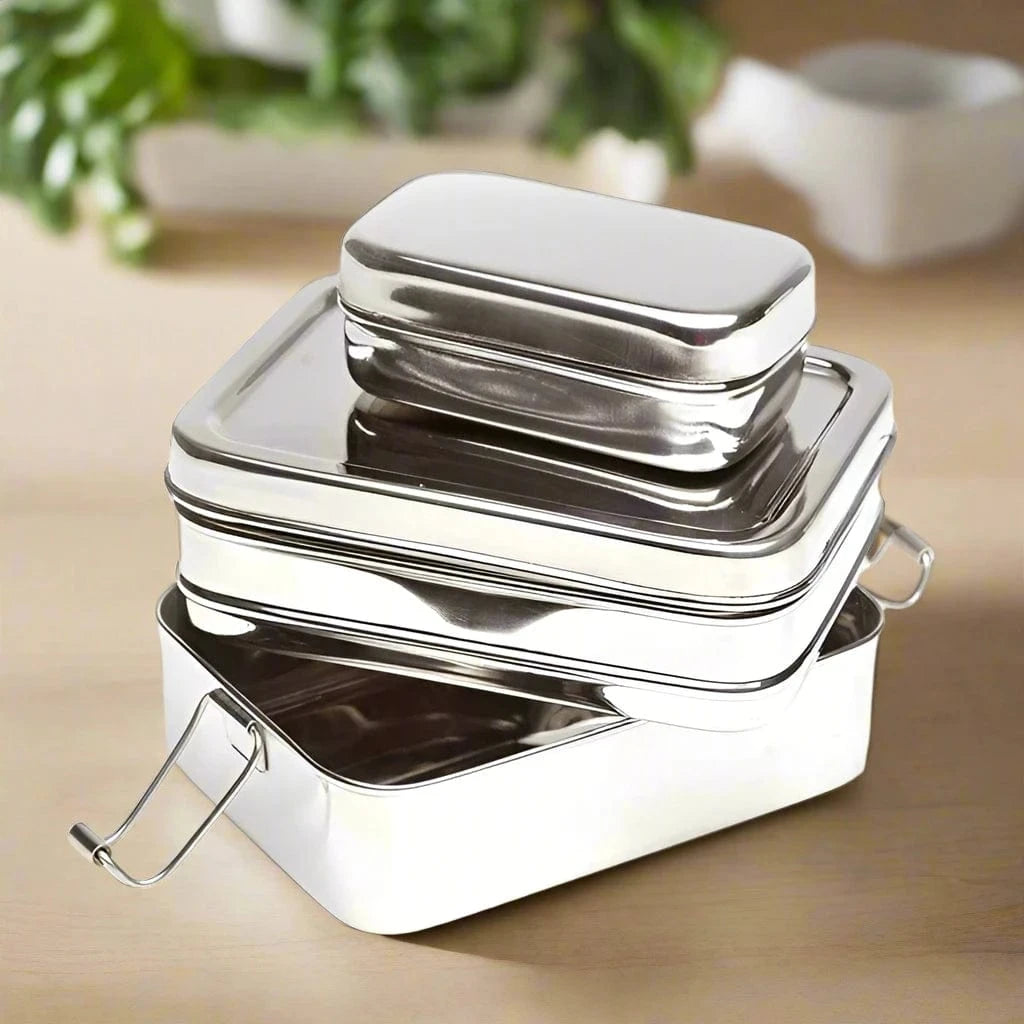 Large Rectangular Double Layer Lunch box | Stainless Steel - Meals In Steel