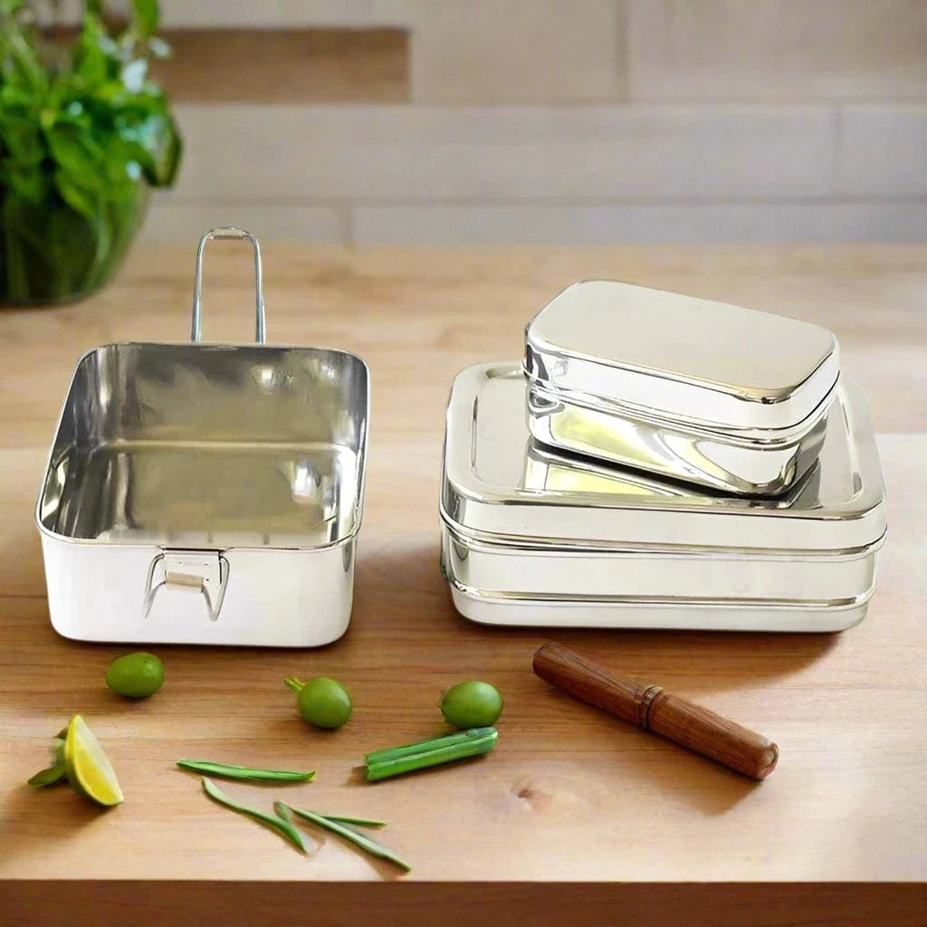 Medium Rectangular Bento Box - 3 in 1 | Stainless Steel - Meals In Steel