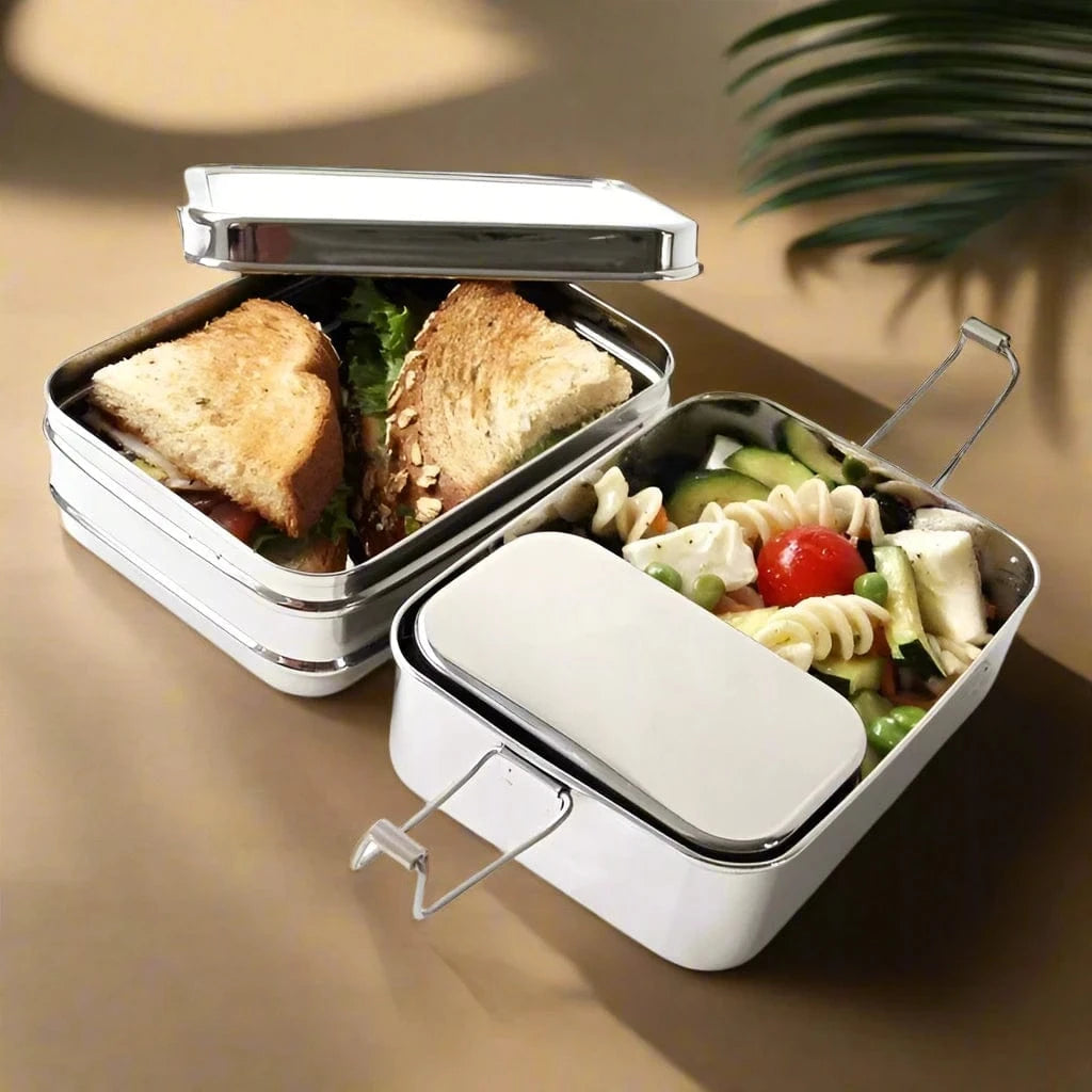 Medium Rectangular Bento Box - 3 in 1 | Stainless Steel - Meals In Steel