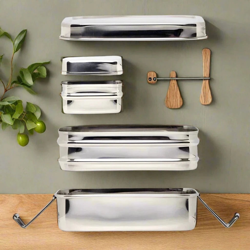 Medium Rectangular Bento Box - 3 in 1 | Stainless Steel - Meals In Steel
