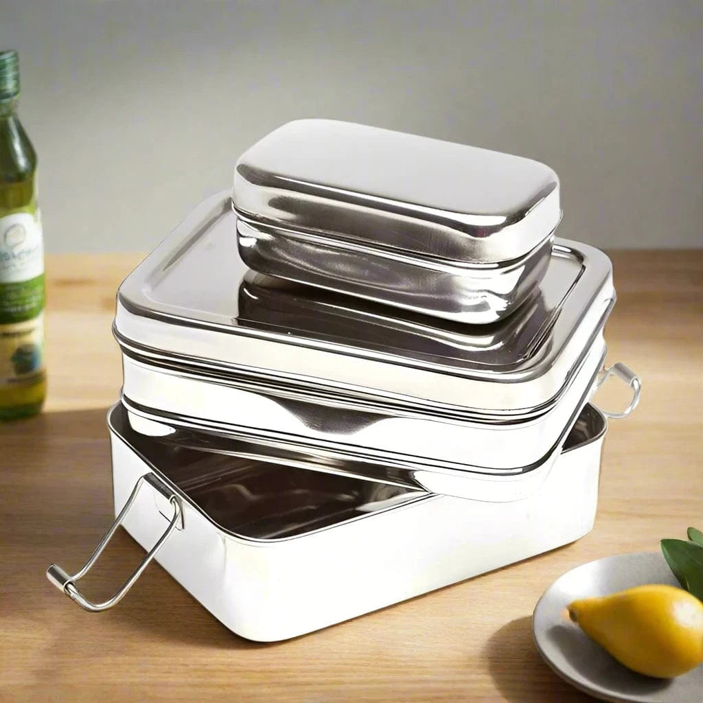 Medium Rectangular Bento Box - 3 in 1 | Stainless Steel - Meals In Steel