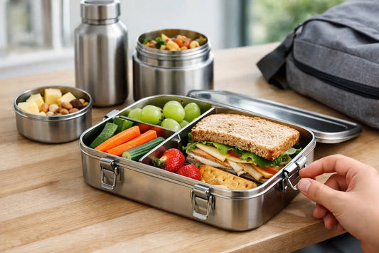 Lunchbox With Easy Open Clips for School Days - Meals In Steel