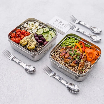 Square Sandwich Stainless Steel  Box (Large) with Spork