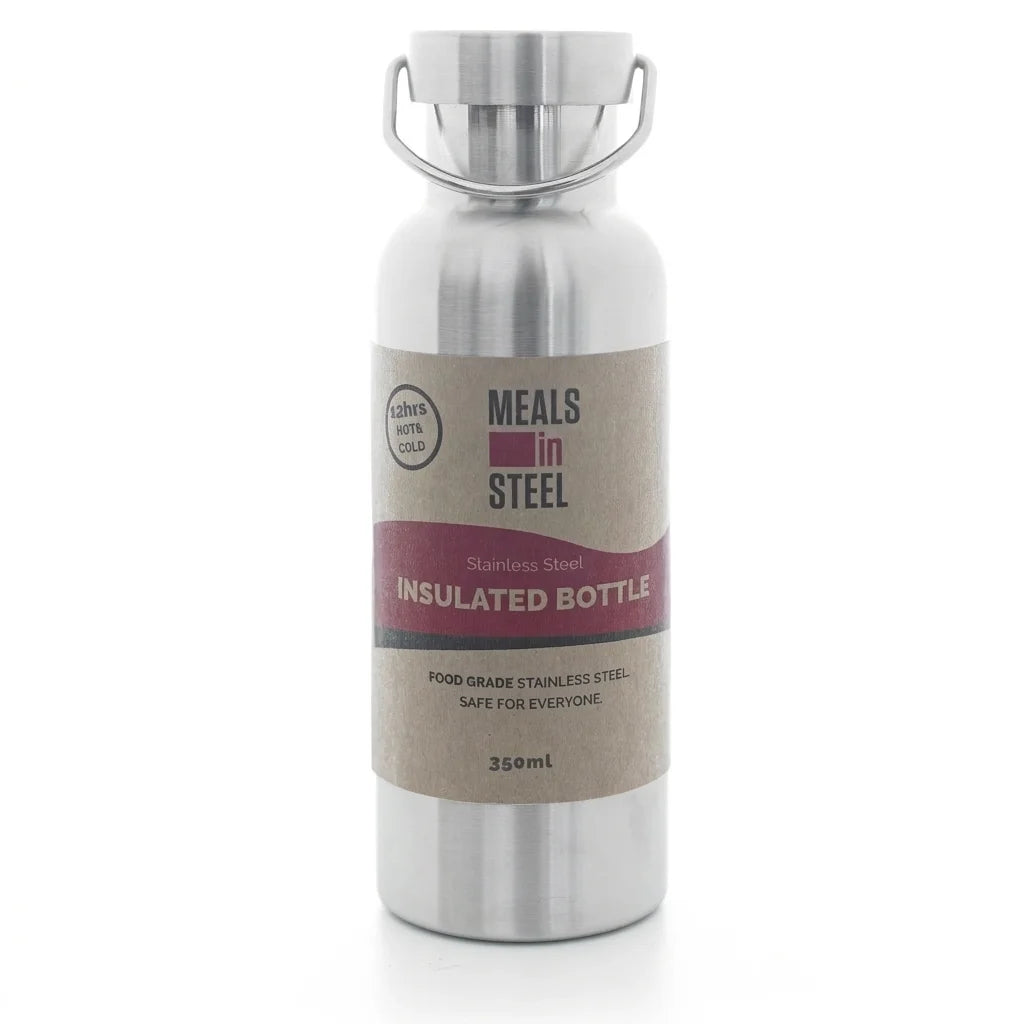 17cm tall 350ml stainless steel double wall drink bottle with carry loop.