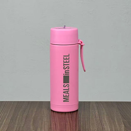 650ml insulated stainless steel water bottle with straw lid and carry handle in pink