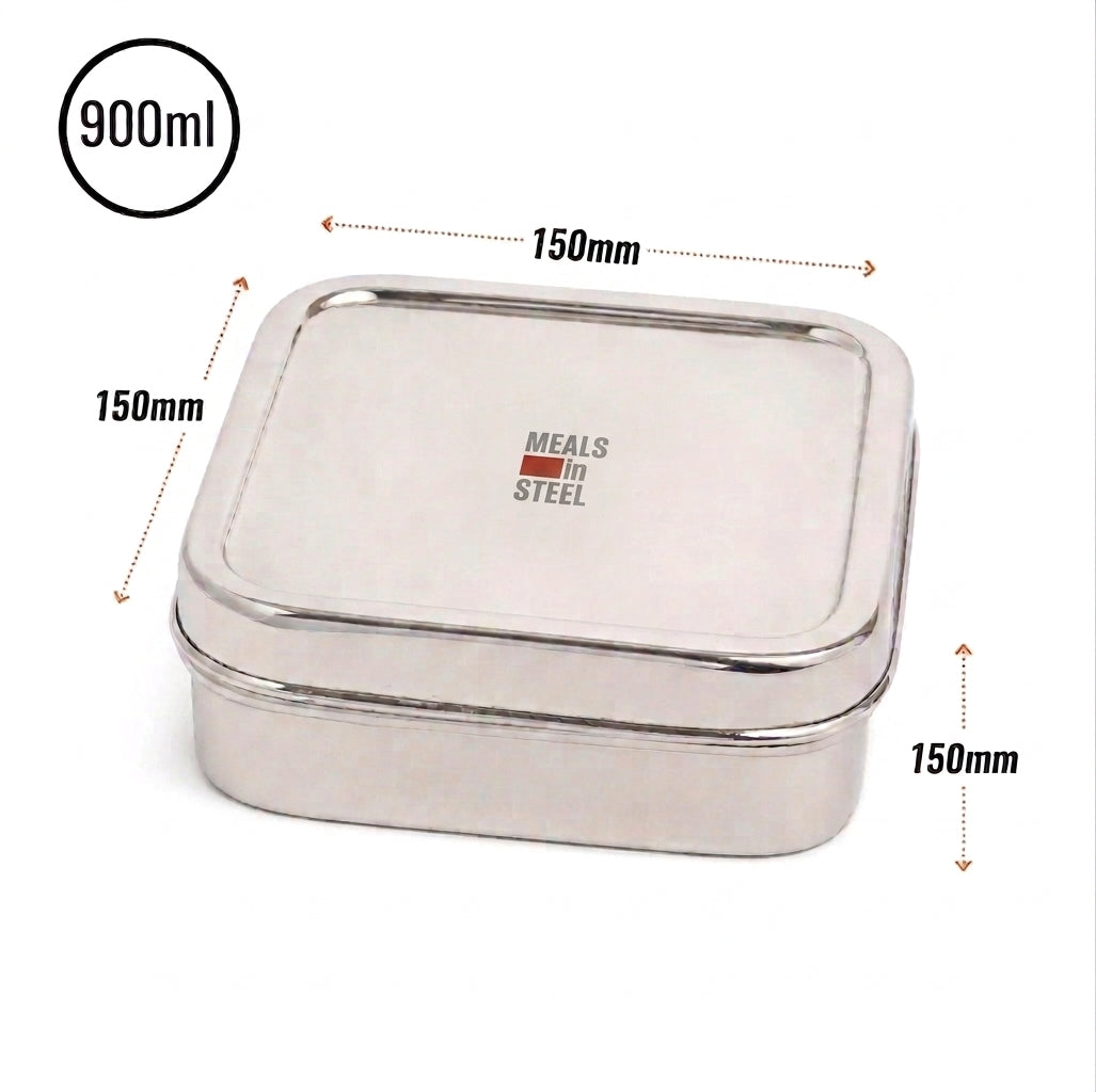 Square Sandwich Stainless Steel  Box (Large) with Spork