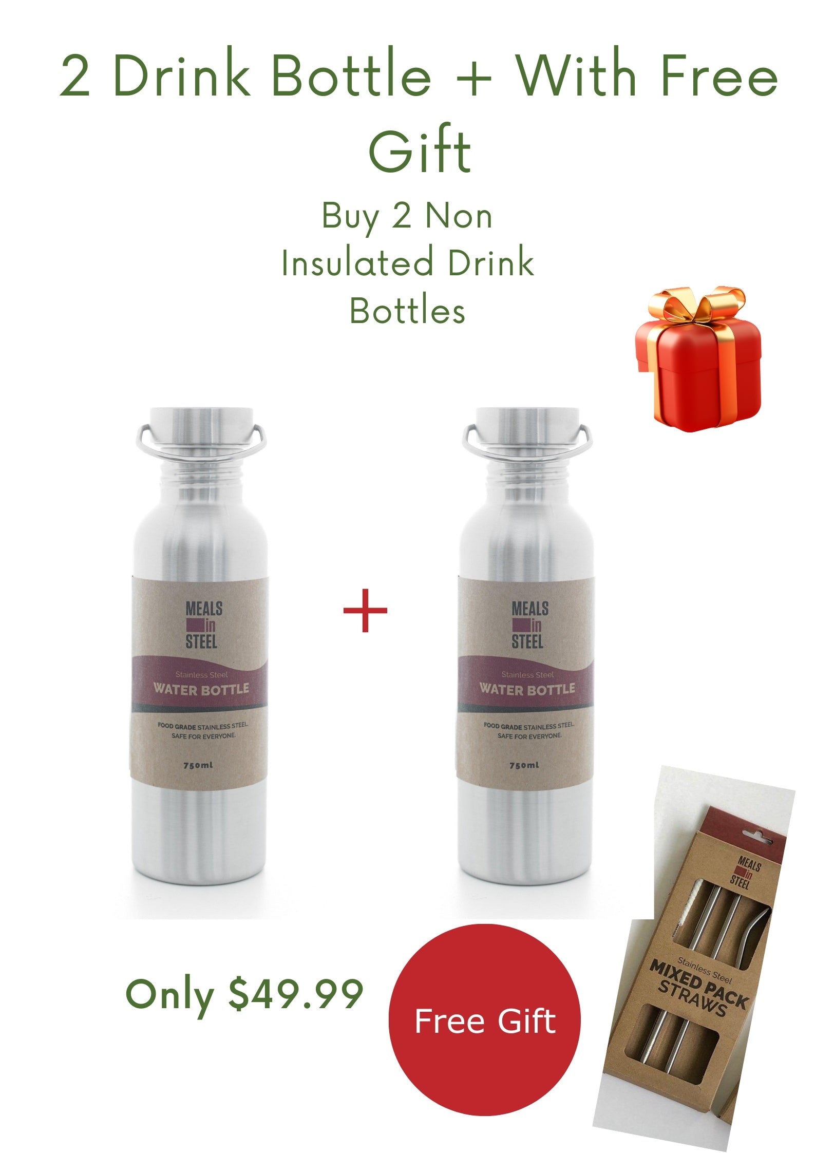 Drink Bottle Duo With Free Gift - Meals In Steel