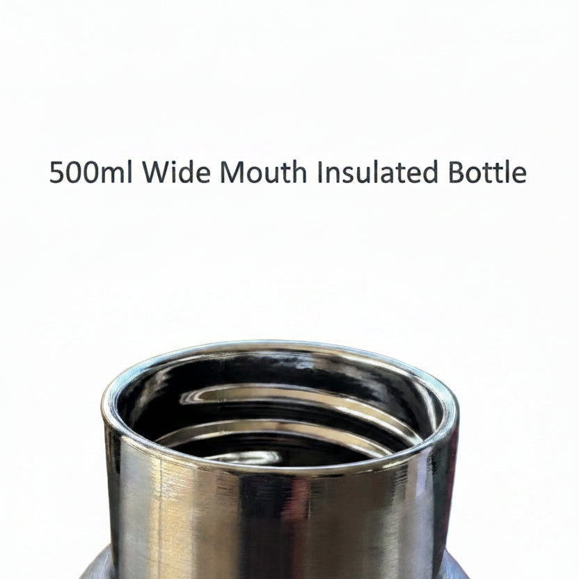 Macro shot of the thick double wall rim and leakproof threading of the 500ml bottle.