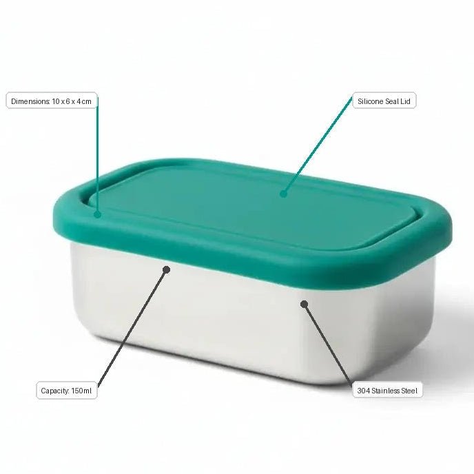 Airtight Rectangular Small Snack Container | Stainless Steel | 150ml | Stainless Steel Lunchbox NZ | Meals in Steel
