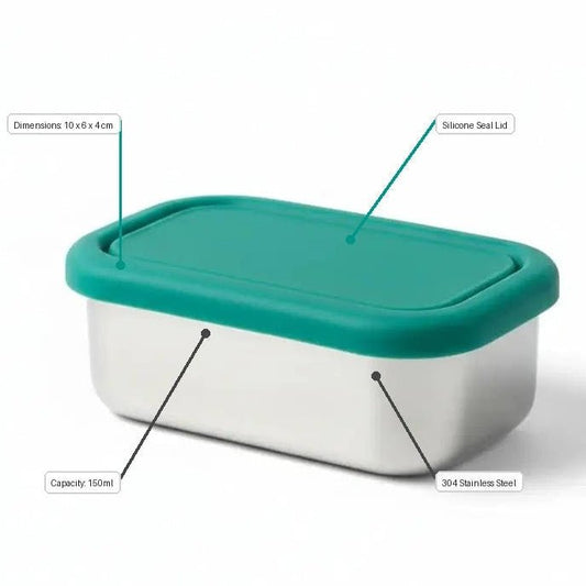 Airtight Rectangular Small Snack Container | Stainless Steel | 150ml | Stainless Steel Lunchbox NZ | Meals in Steel