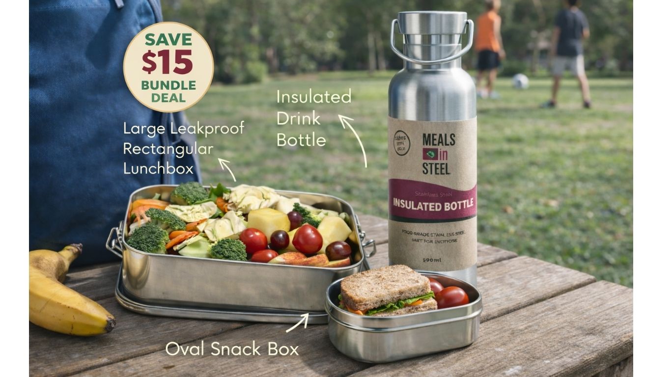 Back to School Bento Set – Leakproof Lunchbox + Snack Box + Bottle (Save $15) | Stainless Steel Lunchbox NZ | Meals in Steel