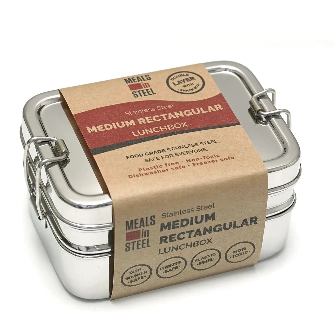 Bento Medium Rectangular Lunchbox (3 in 1) | Stainless Steel - 875ml | Stainless Steel Lunchbox NZ | Meals in Steel