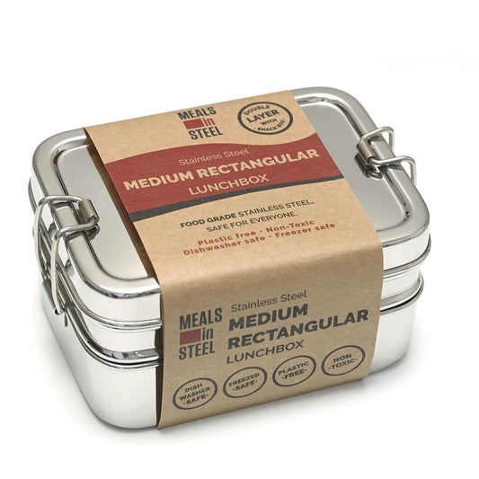 Bento Medium Rectangular Lunchbox (3 in 1) | Stainless Steel - 875ml - Meals In Steel