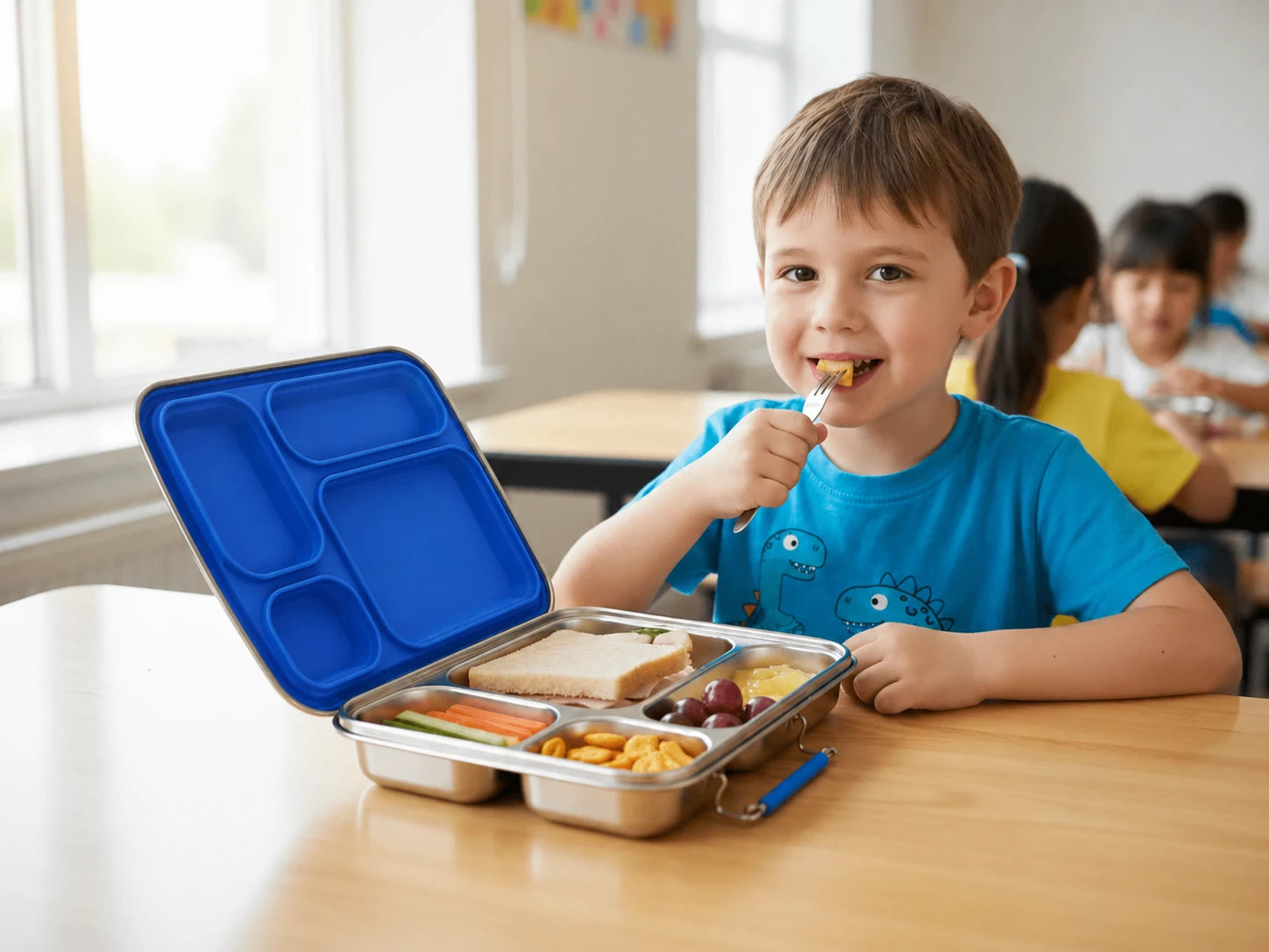 bento 4 compartment lunchbox meals in steel