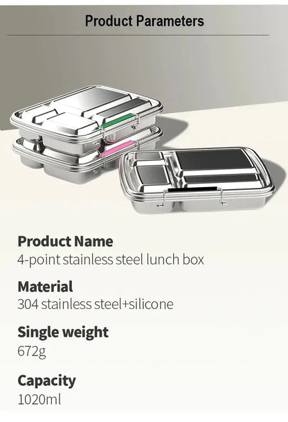 Jumbo Leakproof 4 Compartment Stainless Steel Lunch box – 1020ml - | Stainless Steel Lunchbox NZ | Meals in Steel