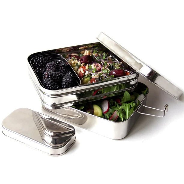 Large Double Layer Bento Lunchbox (3-in-1) | Stainless Steel | 1800ml | Stainless Steel Lunchbox NZ | Meals in Steel