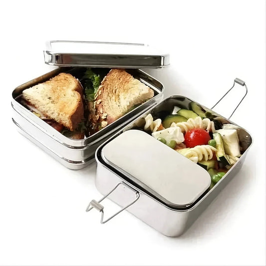 Large Double Layer Bento Lunchbox (3 - in - 1) | Stainless Steel | 1800ml | Stainless Steel Lunchbox NZ | Meals in Steel