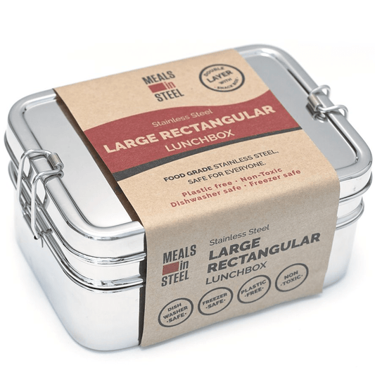 Large Double - Layer Rectangular Bento Lunchbox with Snack Container (3 - in - 1) | Stainless Steel | 1800ml - Meals In Steel