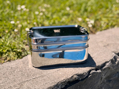 Large Double - Layer Rectangular Bento Lunchbox with Snack Container (3 - in - 1) | Stainless Steel | 1800ml - Meals In Steel
