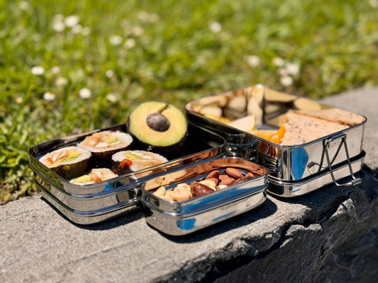 Large Double - Layer Rectangular Bento Lunchbox with Snack Container (3 - in - 1) | Stainless Steel | 1800ml - Meals In Steel
