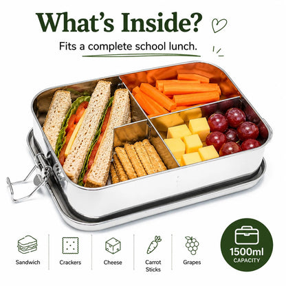 Leakproof Bento Lunchbox | Stainless Steel | 1500ml | Stainless Steel Lunchbox NZ | Meals in Steel