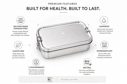Leakproof Bento Lunchbox | Stainless Steel | 1500ml | Stainless Steel Lunchbox NZ | Meals in Steel