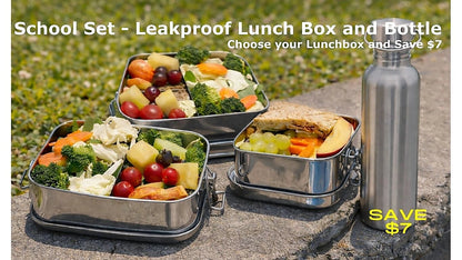Leakproof Lunchbox & Bottle School Set – Choose Your Style Save $7 | Stainless Steel Lunchbox NZ | Meals in Steel