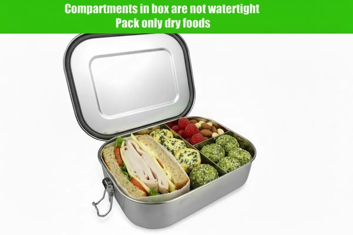 Leakproof Stainless Steel Bento Lunchbox – 1500ml (Fixed Partitions) | Stainless Steel Lunchbox NZ | Meals in Steel