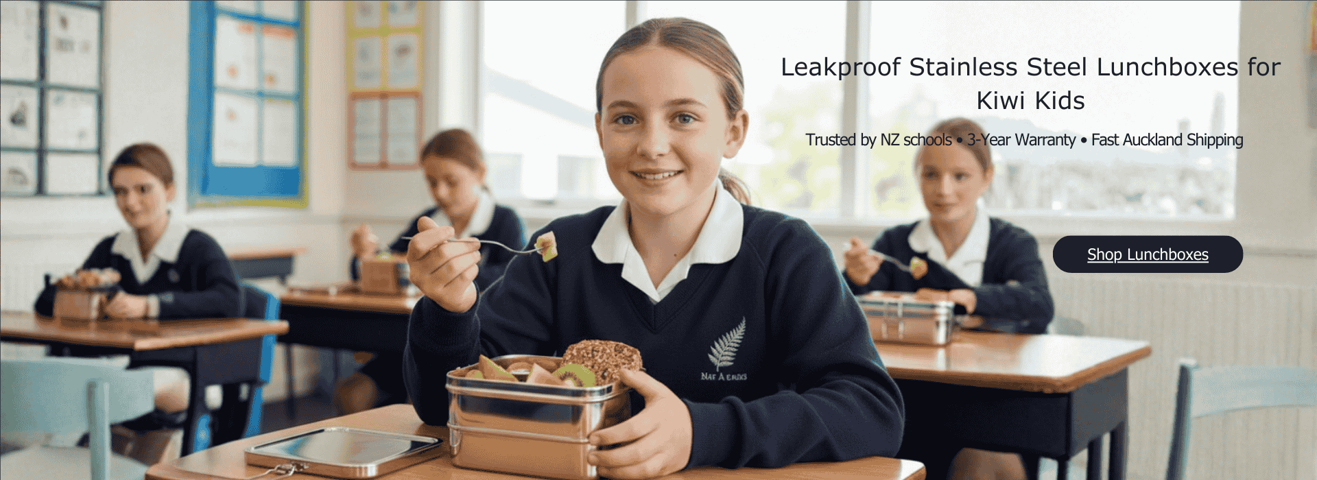 Leakproof stainless steel lunchboxes for Kiwi kids, trusted by NZ schools
