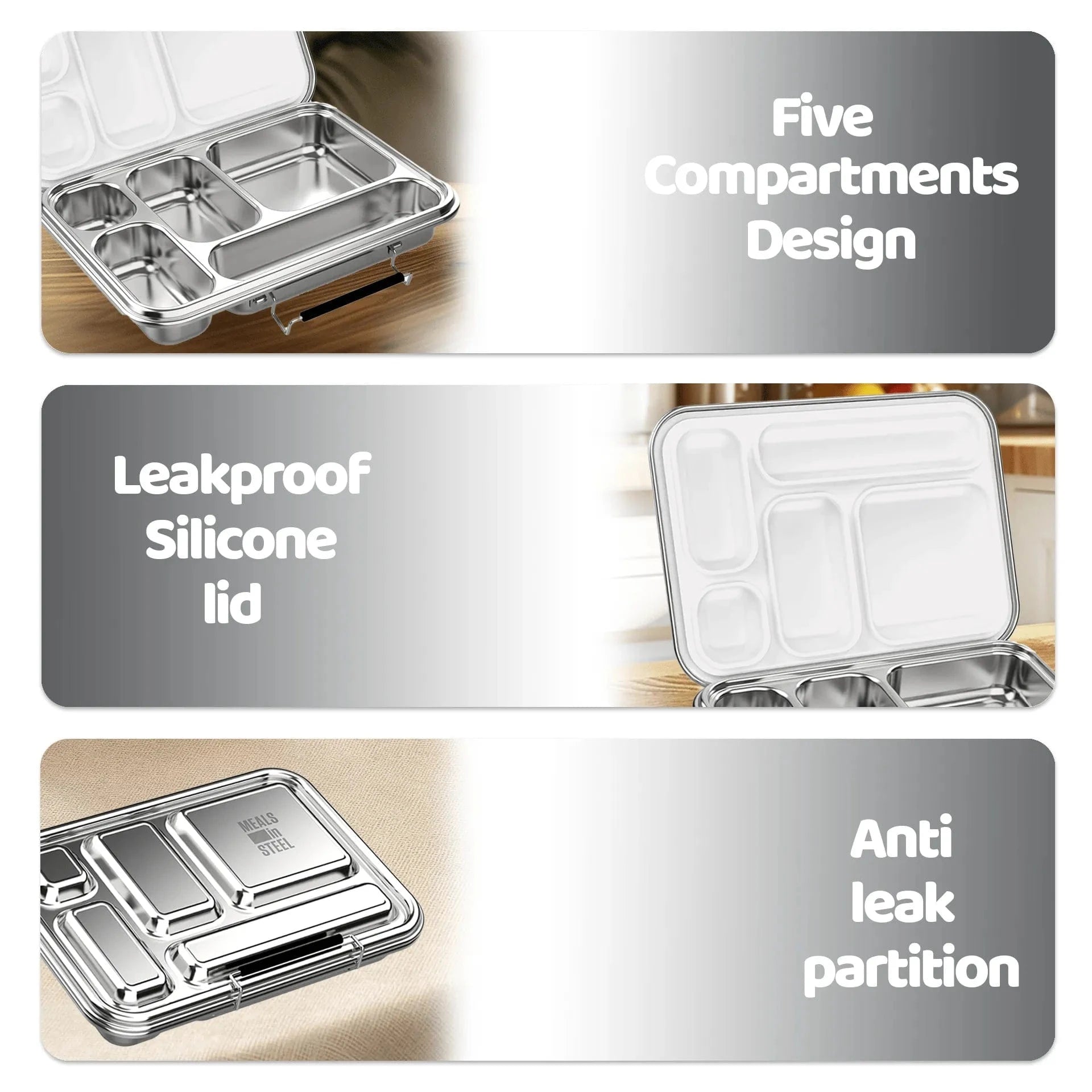 Meals In Steel  Stainless Steel Bento Leakproof Lunchbox Pre-Order Leakproof Bento Box for Kids | Stainless Steel Lunch Box | 935ml