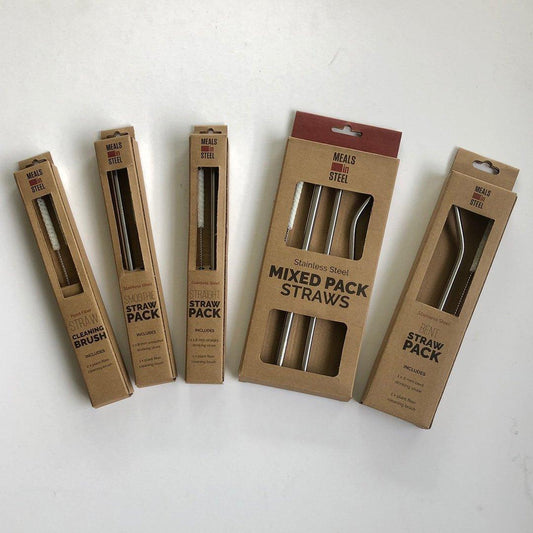 Mixed Straw Pack with Vegan Cleaning Brush - Meals In Steel 
