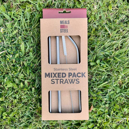 Mixed Straw with Vegan Cleaning Brush Pack - Meals In Steel