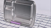 4-compartment stainless steel bento box with purple lid being opened and shown.