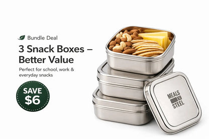 Square Snack Box | Stainless Steel | 300ml | Stainless Steel Lunchbox NZ | Meals in Steel