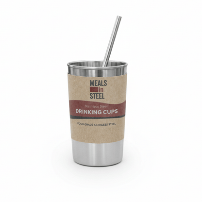 Stainless Steel Drinking Cups 300ml with Straws | Single or Set of 4 | Stainless Steel Lunchbox NZ | Meals in Steel