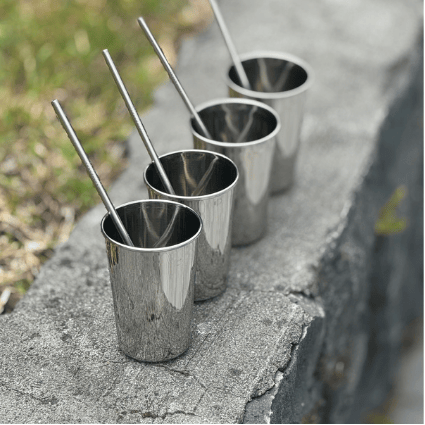 Stainless Steel Drinking Cups 300ml with Straws | Single or Set of 4 | Stainless Steel Lunchbox NZ | Meals in Steel