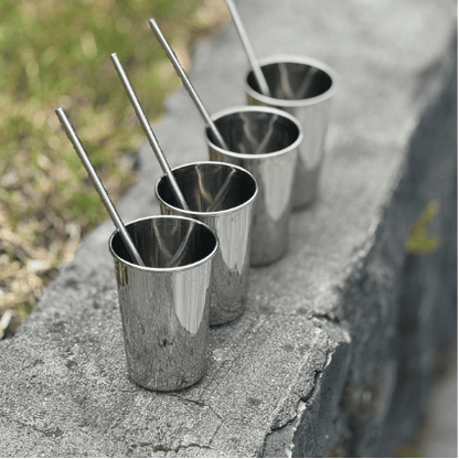 Stainless Steel Drinking Cups 300ml with Straws | Single or Set of 4 | Stainless Steel Lunchbox NZ | Meals in Steel