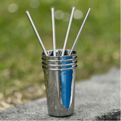 Stainless Steel Drinking Cups 300ml with Straws | Single or Set of 4 | Stainless Steel Lunchbox NZ | Meals in Steel