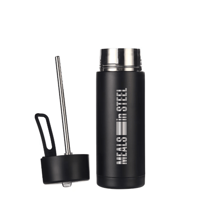 Stainless Steel Insulated Water Bottle with Straw | 650ml (22oz) | Stainless Steel Lunchbox NZ | Meals in Steel