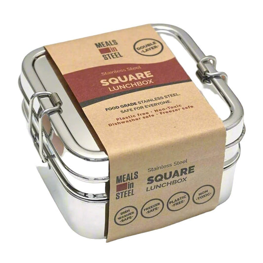 Twin Layer Square Lunchbox | Stainless Steel | 1200ml - Meals In Steel
